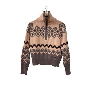 Kari Traa Sweater Agnes Knit Pink Taupe Fair Isle Quarter Zip Ski M